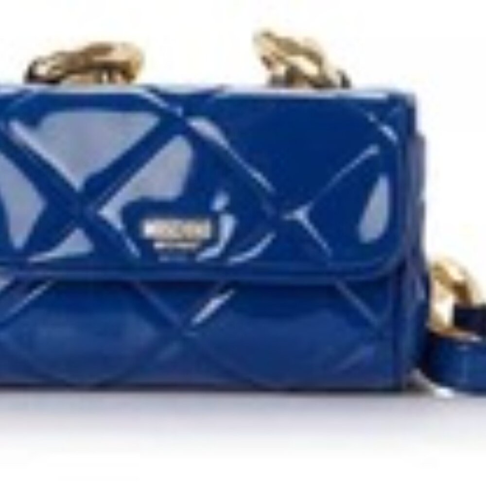 MOSCHINO Quilted Patent Leather Shoulder Flap Bag on Chunky Golden Chain, NWT !